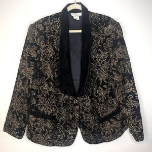 Scott McClintock Black Gold Velvet Glitter Damask Evening Jacket Blazer size 22W